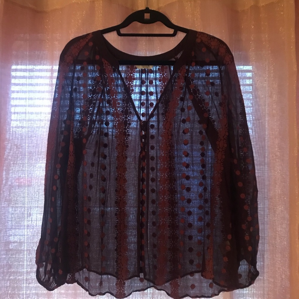 Silk maroon blouse with embroidery